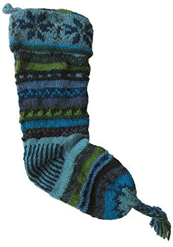 Handknit Wool Christmas Stockings (Teal Green Stripe) #TOP1