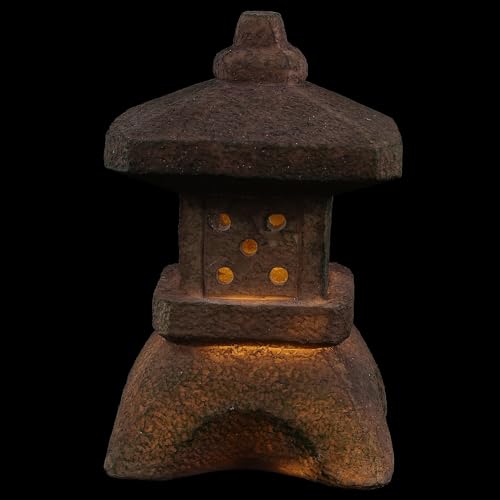 Baluue Lámpara Solar de Pagoda para Jardín Luz Solar Decorativa Exterior Resina Pequeña Estatua de Linterna Zen para Patio 1 Unidad Iluminación Nocturna