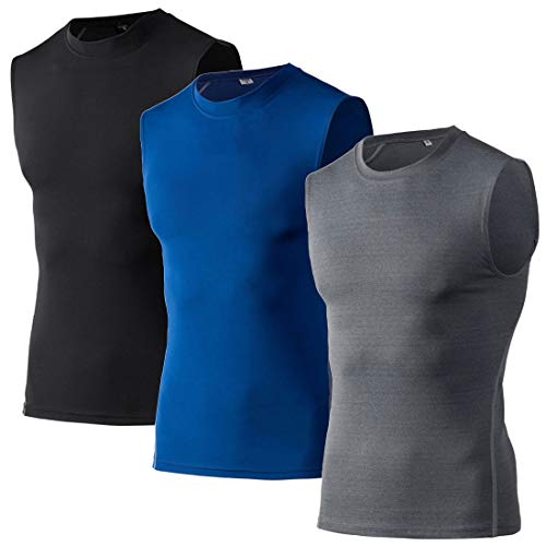 Compression Tank Top Men 3 Pack Athletic Dry Fit Sports Shirts Sleeveless Football Undershirt Workout Base Layer