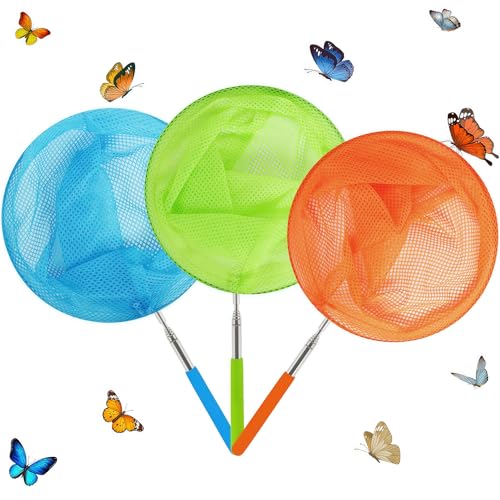 Image of Skrtuan Kids Telescopic Butterfly Fishing Nets Great for Catching Insect Net Perfect Outdoor Tools for Catching Bugs Fish Insect Ladybird, Extendable 34 Inches and Anti Slip Grip (3 Pack)