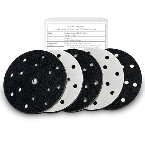 GEOGIEEW 5 Pezzi 150 mm Platorello per Levigatrice, Platorello Spugna 15 Fori per Levigatrice Orbitale, Accessori Levigatrice 150 mm