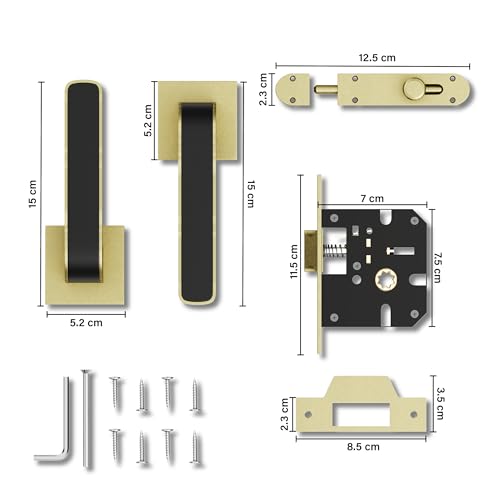 Image of GRIVAN Keyless Brass Lock with Mortise Fit - Baby Latch Included - for Bathroom, Bedroom, Kitchen, and Indoor Doors (Antique & Black Finish)