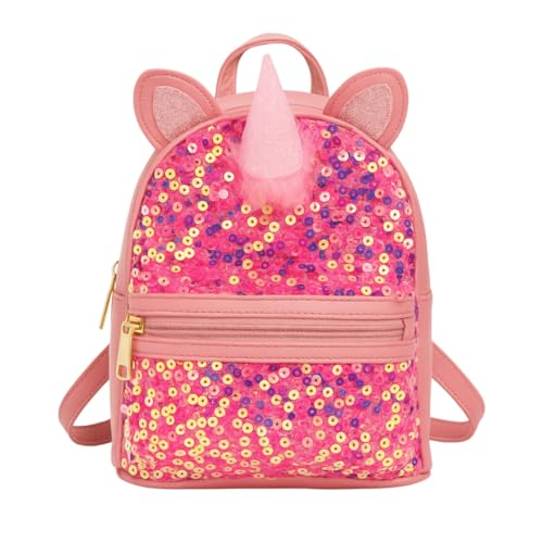 minimutz Kinderrucksack Glitzer Pailletten Mädchen, Kinder Prinzessinnenrucksack, Freizeitrucksack Kindergarten Kita mit Vordertasche, Einhorn pink