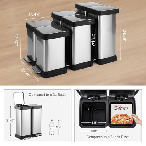 Caneca de basura rectangular acero inoxidable 60L doble compartimento miniatura 2