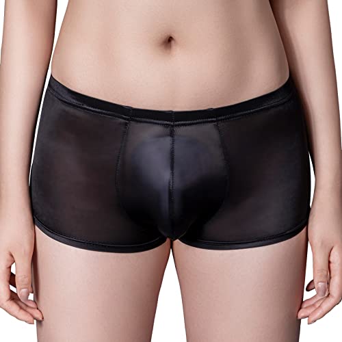 Vxuxlje Sissy Men's Glossy Satin See Through Panties Low Rise String Bikini Briefs Underwear
