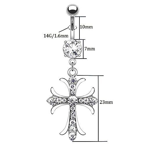 VERAMI 14G 316L Celtic Cross Belly Button Ring Surgical Steel Paved Gems Dangling Belly Button Ring Body Piercing Jewelry2