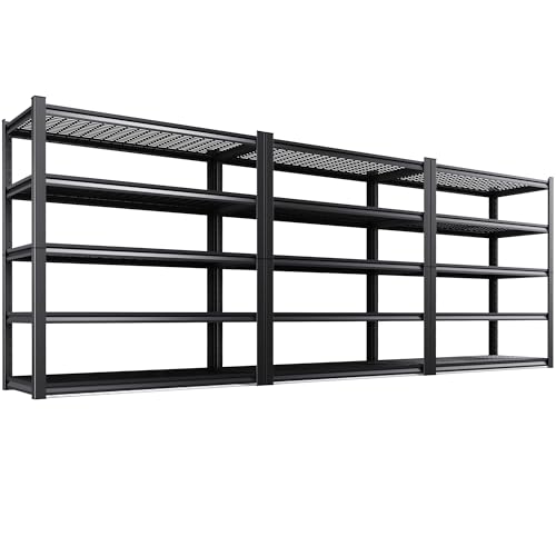 Image of 3Pack Garage Shelving 5-Tier Heavy-Duty Steel Storage Shelving Unit Adjustable Boltless Rack, 2500 lbs Capacity - Durable Organizer for Garage, Kitchen, Basement & Workshop 71 inchx46 inchx17.7 inch Black