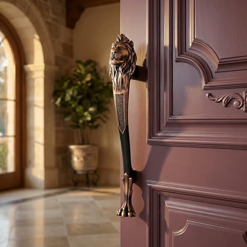 Image of GLOXY Premium Copper Black 12 inch Lion Shaped Main Door Handle with 8 inch Hole-to-Hole Spacing - Decorative Push & Pull Aluminium Wooden & Glass Door Handle for Homes, Hotels, Villas & Offices - Pack of 1