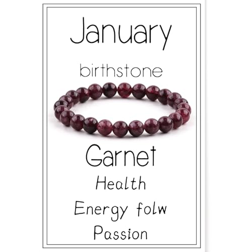 Birthstone Crystal Beads Bracelets Healing Crystal 12 Zodiac Stretch Bracelet for Women Natural Stone Chakra Anxiety Relief Yoga Beaded Bracelets for Birthday Gifts Horoscope Jewelry-January