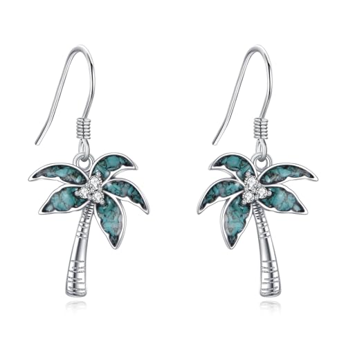 Boucles d'oreilles palmiers turquoise argent 925 YAFEINI pour femme