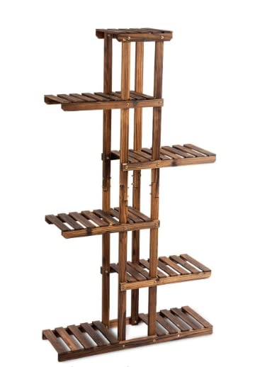 GOPLUS Estanteria Madera para Plantas, Desmontable Soporte para Flores Interior, Estante Decorativa de Macetas, Madera Maciza, 6 Capas, 75 x 25 x 140,5 cm