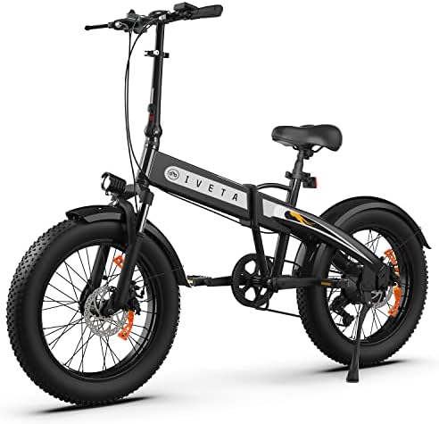 IVETA Electric Bike for Adults – Foldable 20 x 4.0 Fat Tire Electric Bicycle 500W Brushless Motor,Removable Battery Up to 24Mph,Shimano 7 Speed Lockable Suspension Fork with Colorful Display