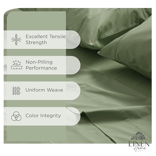 Image of Linen Home 2-Pack King Sheet Set, 100% Cotton Percale Bedding, 8-Piece Value Bundle, Deep Pocket Cooling Bed Sheets for Hot Sleepers, Breathable & Crisp Hotel Quality, Long-Staple Cotton, Oil Green
