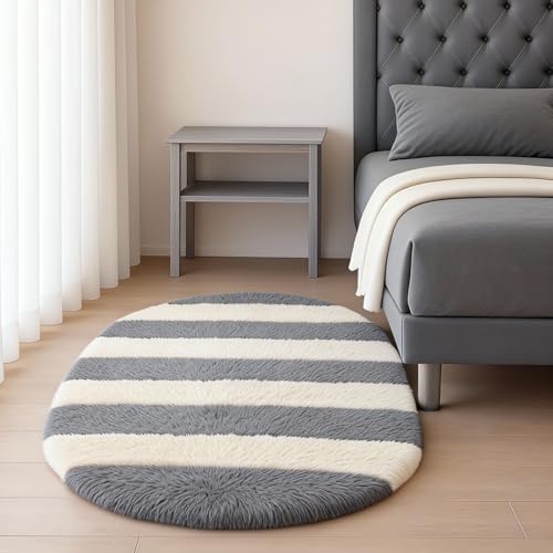 Image of Fluffy Silky Micro Fiber Polyster Carpet /Runner for Bedroom, Study Room, Playing Room, Guest Room ETC. 3x5 feet Feet, (Grey and Ivory new line)