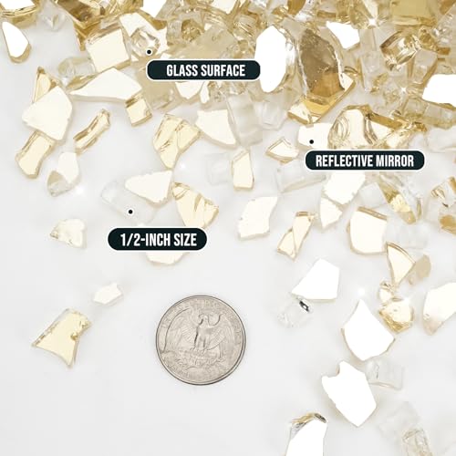 Image of Skyflame High Luster 10-Pound Fire Glass Fire Pit Fireplace Landscaping, 1 /4 inch Gold Reflective