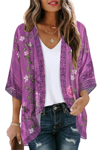Image of CHICGAL Womens Floral Kimono Cardigan Beach Cover Up Casual Summer Tops