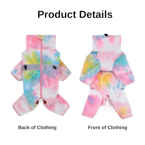 BT Bear Warm Coats Jackets for Small Dogs Adjustable Dog Warm Fleece Jumpsuit Clothes With D-Ring Winter Coat, Tie Dye Pink S - Image 3