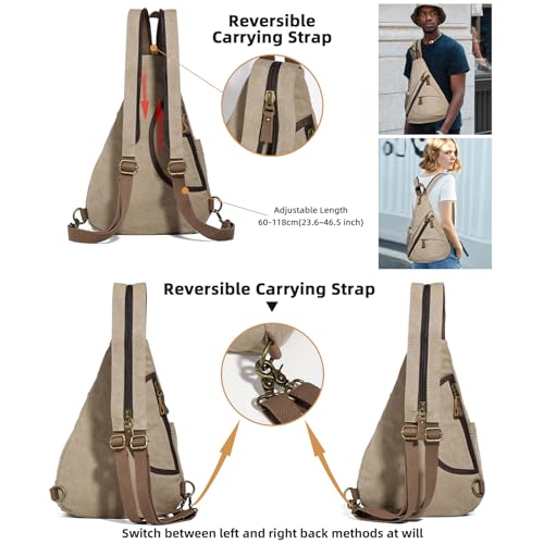 Image of KL928 Canvas Sling Bag - Small Crossbody Backpack Shoulder Casual Daypack Rucksack for Men Women