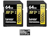 Lexar 64GB Professional 1800x UHS-II SDXC Memory Card (270MB/s, Gold Series, 2-Pack) with TheImagingWorld Microfiber Cloth