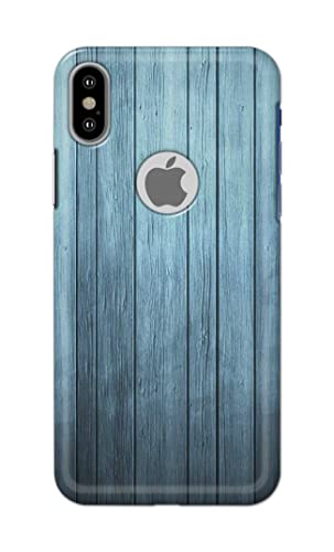 Image of Printed Hard Back Cover Case for Apple iPhone X | iPhone 10 | iPhone Xs | iPhone 10s Logo View Back Cover (Wooden Blue) -702