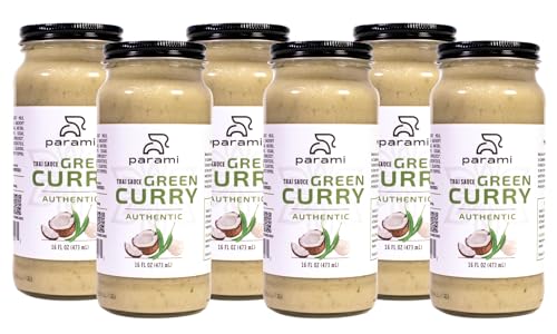 Parami Organic Coconut Curry Simmer Sauce &ndash; 16oz Jar | Gluten Free, Dairy Free, Nut Free | Authentic Thai Curry Base Made with Fresh Lemongrass, Galangal & Kaffir Lime (Pack of 6, Green)