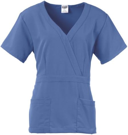 ave Women’s Medical Scrub Top, Park ave, Slimming Mock Wrap Scrub Shirt, Great for Nurses, Ceil Blue, 2X-Large
