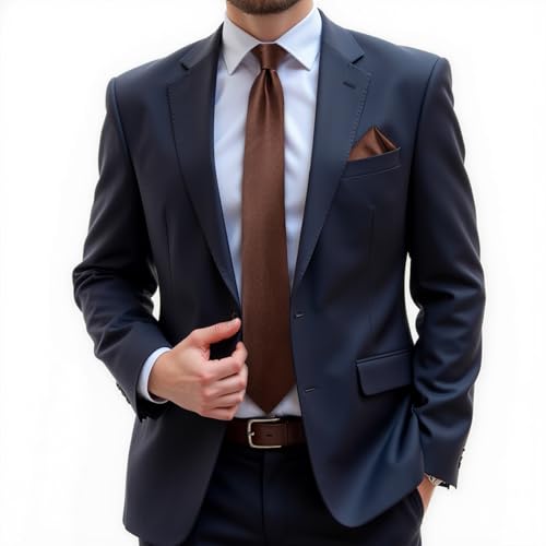 Image of DiBanGu Mens Solid Color Tie and Pocket Square Set Woven Silk Plain Necktie & Handkerchief for Men Wedding Party Formal