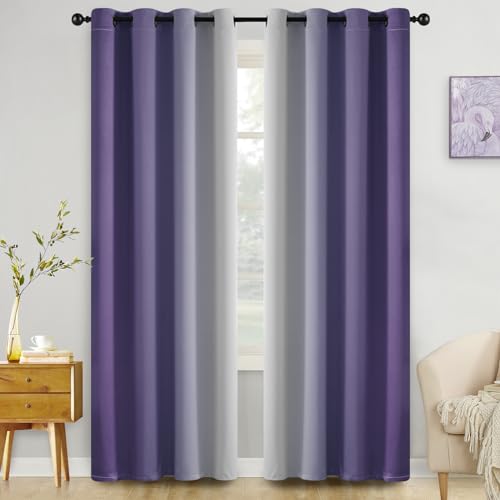 COSVIYA Curtains & Drapes Grommet Ombre Lilac Curtains W52 x L63 Inch