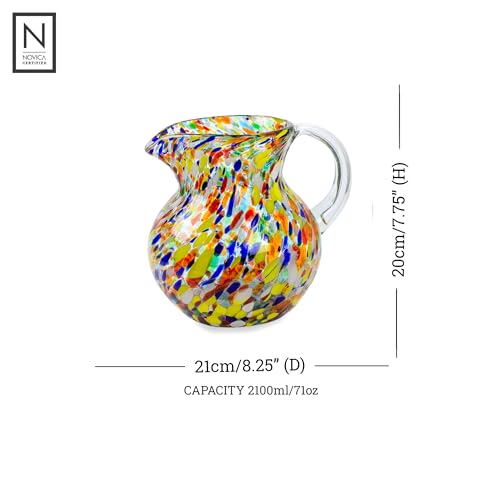 NOVICA Handmade Multicolor Glass Pitcher | Artisan Crafted Handblown | Confetti Carmen Design | Cobalt Charm | Iridescent Crystal | Dishwasher Safe | Lead & Toxin Free | Mexico Confetti 71 Oz