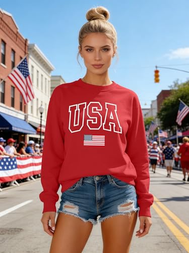 Image of PECHAR USA Sweatshirt Women American Flag Sweater 4th of July Shirts Patriotic Sweater Fourth of July Pullover