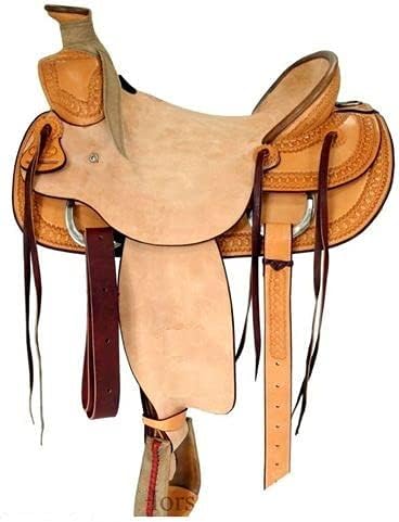 Western Horse Saddle Wade Tree A Fork Ranch Roping Work Handmade Tooled Carved Premium Leather Equestrian Trail Horse Saddle for Horse Riding Size: 10-18 inches Seat, OS461