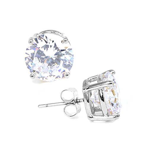 Stainless Steel Round Cut Cubic Zirconia Stud Earrings With Clear Case - Gold, Silver (3mm~12mm)4