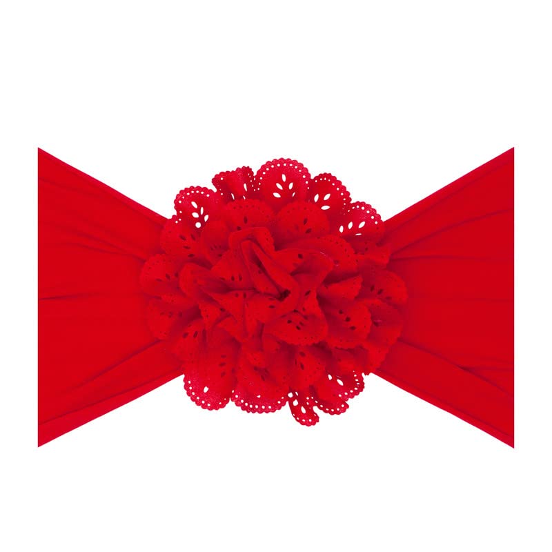 Baby Bling Bows Newborn to Little Girls Hair Bow - EYELET FLOWER HEADBANDS Toddlers Hair Accessories, Made in the USA, One Size (2 Pack Red & White)3