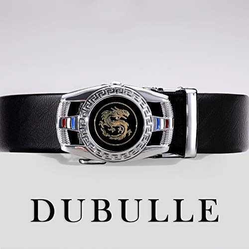 Image of Dubulle Designer Men's Belts, Ratchet Leather Sliding Buckle Dress Belt | 1 3 /8 inch(3.5cm) Genuine Leather Adjustable Strap, Automatic Ratcheting Buckles, Gift‑Boxed, Trim to Fit, for Business Casual