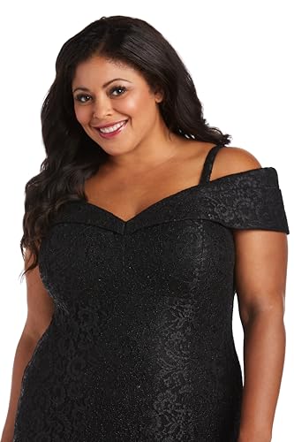 Image of R&M Richards Women's Off The Shoulder Formal Gown - Glitter Lace Mermaid Evening Dress for Wedding Guest & Cocktail Attire