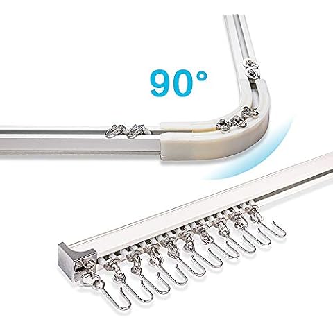 3.6ft-10.8ft Upgraded Aluminum Curtain Track, Ceiling or Wall mount , Curtain Rail System with 90 Degree Corner Bends, Windows and Room Divider Ceiling Track set with Runners and Hooks(White) Cover