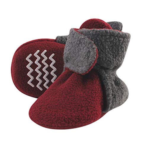 Hudson Baby Unisex Cozy Fleece Booties, Heather Charcoal Burgundy, 0-6 Months