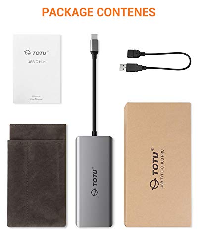 USB C Hub, TOTU 6-in-1 Type C Hub with 2 USB 3.0 Port,1 USB 2.0 Port,4K HDMI,SD/TF Card Port,Compatible for MacBook/Pro/Air 2016/2017/2018 and More USB C Devices (Gray) - Thumbnail 7