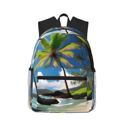 Sac à dos palmier hawaïen noir taille unique avec poches pratiques pour homme et femme