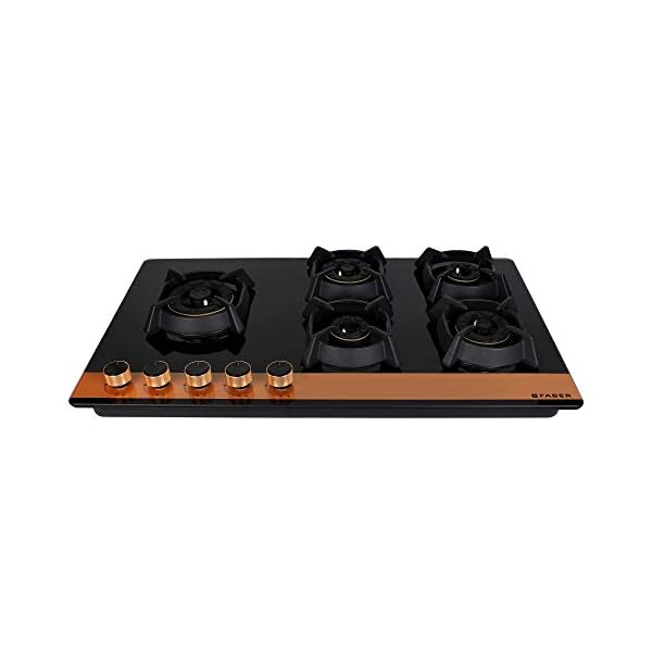Faber Hobtop Utopia HT905 CRS BR CI AI 5 Brass Burner Auto Electric Ignition Glass Top, Black
