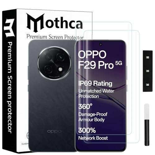 Image of Mothca Curved UV Tempered Glass Screen Protector for Oppo F29 Pro 5G | Transparent | Pack of 2 | Borderless Full Screen Coverage with UV Installation Kit