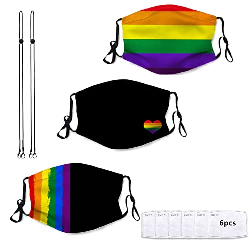 3Pcs Rainbow Pattern Cloth Face Mask,Rainbow Gay Lgbt Pride Face Covers,Washable Face Masks Reusable Mask With 6 Filter And 2 Lanyards Adjustable Breathable Mask Cover Scarf For Women Men Adult #TOP26