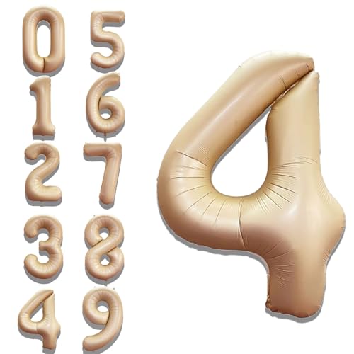 Image of Solid Beige 4 Number Foil Balloons 32 inch 4th Birthday Party Decoration Helium Supported