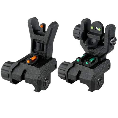 ZBULAR 3rd Fiber Optic Sights, Flip Up Front and Rear Backup Sights with Green Red Fiber Optics Dots Equipped with Adjustable Low Baseline Sight, Tool-Free Adjustable Front Sight Rapid Transition