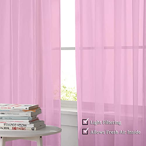 Image of OWENIE Sheer Curtains Light Pink, Sheer Curtains 63 inches Length 2 Panels Set, Rod Pocket Voile Fimly Sheer Drapes for Living Room /Bedroom, 2pcs, Each 42 inch W x 84 inch L
