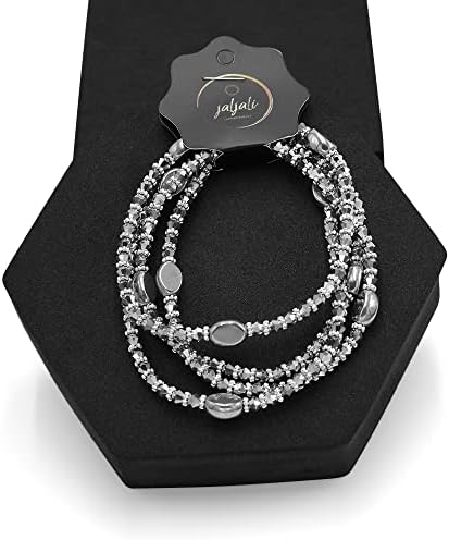 Handmade African Waist beads from West Africa Senegal. Unique beads with a sparkle to them. Made with Long Lasting Stretchy material for durability. (36 Inches, Silver)