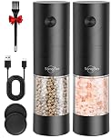 Sangcon Electric Salt and Pepper Grinder Set USB Rechargeable,Large Capacity Automatic Salt and Pepper Grinder Set,One Hand Operation,6 Adjustable Coarseness & LED Lights with Dust Cover