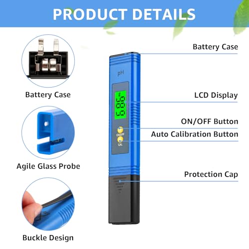 PH Messgerät Digital PH-Genauigkeit Wasserqualität Tester 0,01 Auflösung 0-14 Messbereich Mit Auto-Kalibrierung Digital Wert Tester für Überprüfung Trinkwasser Aquarium Pools Schwimmbad Labor Blau