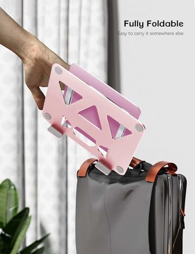Image of Aoviho Adjustable Laptop Stand for Desk,Portable Laptop Stand Holder and Riser,Foldable Aluminum Notebook Computer Stands for MacBook Air Pro HP Lenovo Dell Samsung, 10-15.6 inch,Blush Rose Silver