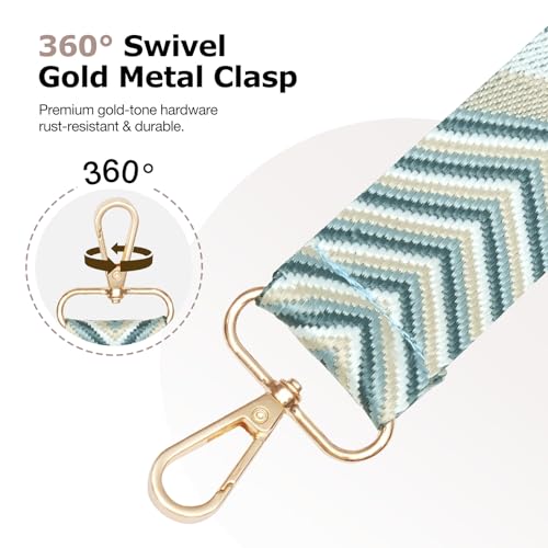 Image of Conworld Purse Strap Replacement Crossbody for Handbag, 1.5 inch Golden Buckle Wide Canvas Shoulder Strap for Women, Adjustable Bag Straps Replacement(Blue & White Arrow)